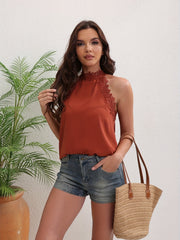 Floral Lace Halter Neck Top Sleeveless Tie Back