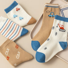 5 Pairs Girls Cartoon Car Socks Kids Students Children's Socks