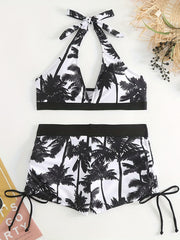 Coconut Tree Print Halter 2 Piece Bikini Set