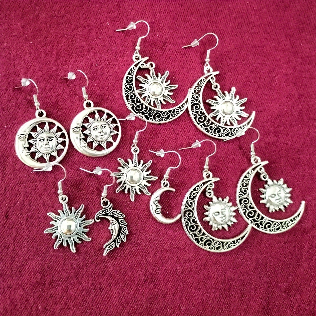 Alloy Hollow Moon Sun Earrings Moon Sun Pendant Earrings