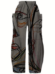 Graffiti Print Wide Leg Pants with Pockets