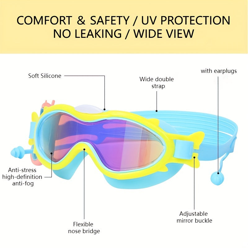 Silicone Cap Swimming Goggles PC Anti fog Wide View Glasses