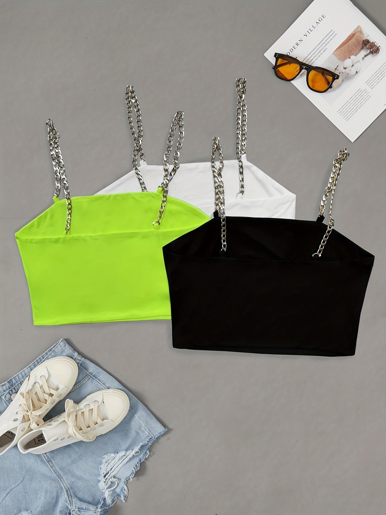3 Pack Chain Straps Crop Cami Tops - Sleeveless Summer Top
