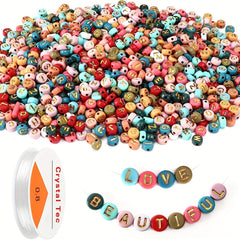1000Pcs 4 7mm Colorful Acrylic Golden Letter Beads With Elastic String