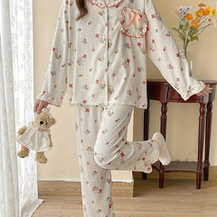 Cartoon Print Lounge Set Long Sleeve Top & Ruffle Pants