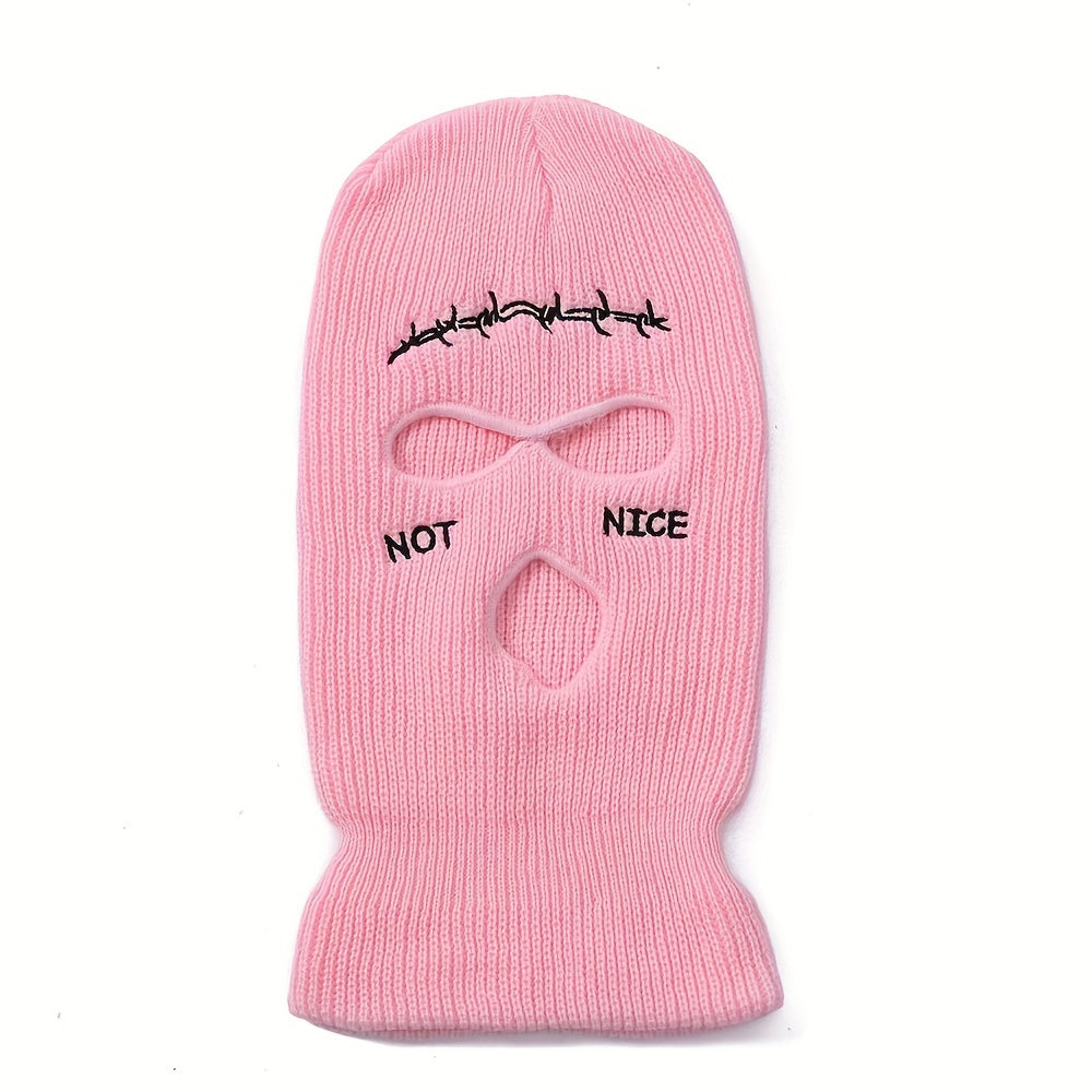 Embroidered 3 Holes Ski Mask Winter Balaclava Hat Neck Warmer