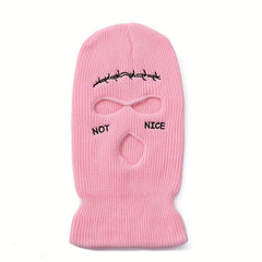 Embroidered 3 Holes Ski Mask Winter Balaclava Hat Neck Warmer