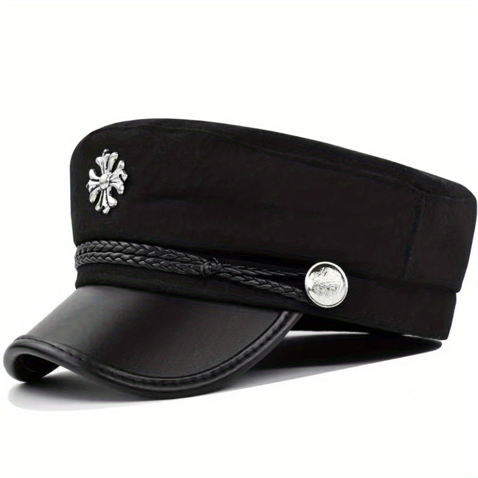 Gothic Cross Patch Beret PU Leather Sailor Hat