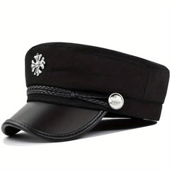 Gothic Cross Patch Beret PU Leather Sailor Hat