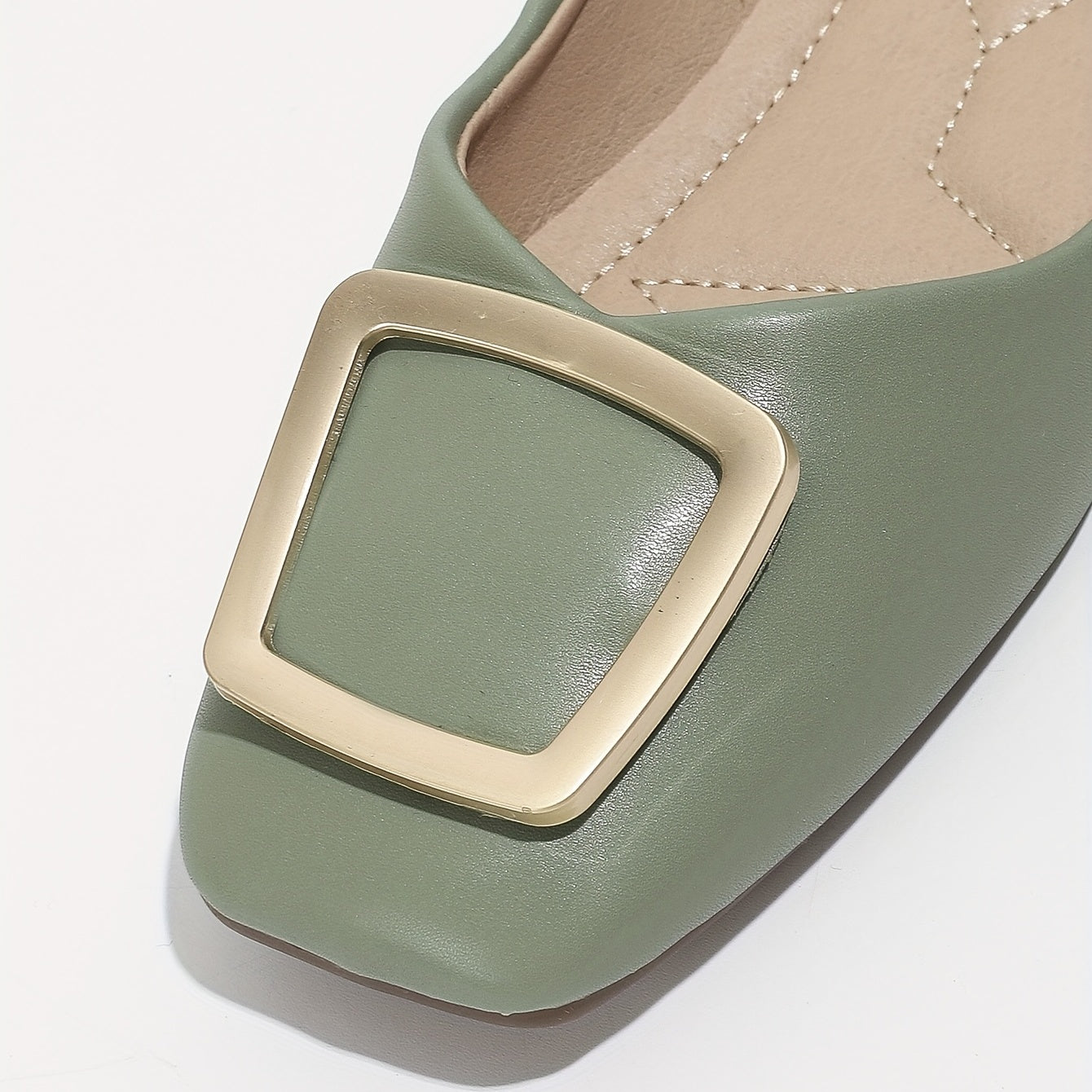 Metal Decor Ballet Flats Green Soft Sole Slip On Shoes