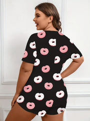 Donut Print Button Up V Neck Pajama Romper