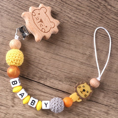 Lion Pacifier Chain Wood Clip Teether Holder