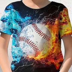 3D Baseball Print Kid's T shirt Causal Short Sleeve Top Unisex Tee