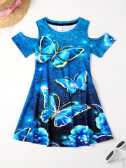 Sequin Butterfly Cold Shoulder Dress for Girls