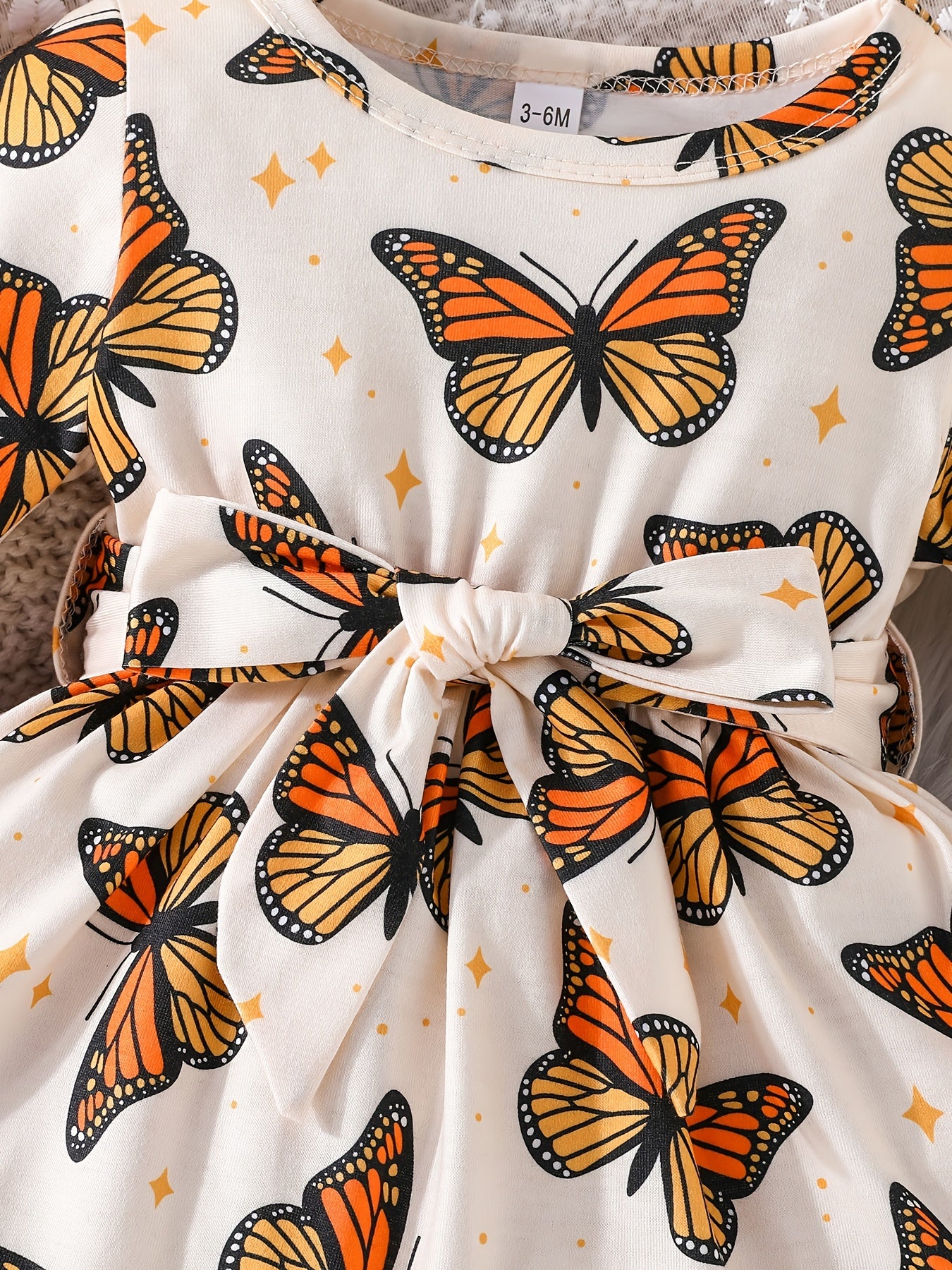 Baby Girls Butterfly Print Dress with Bow Belt for Spring and Autumn