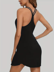 Solid V Neck Ruched Dress Sexy Spaghetti Strap