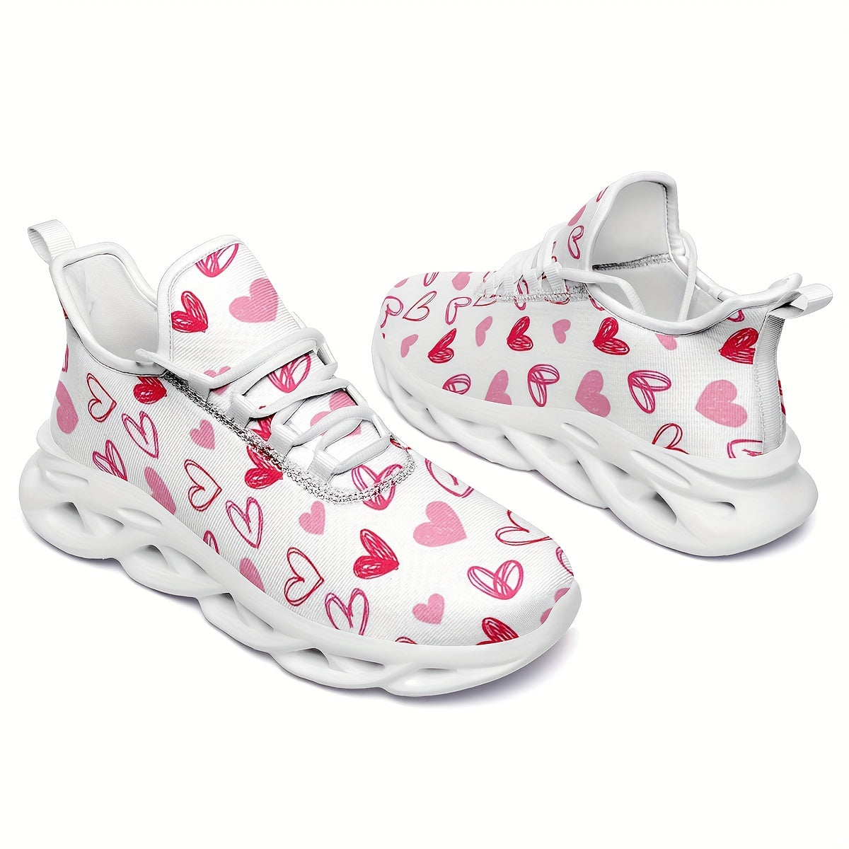 Heart Pattern Athletic Running Shoes - Breathable Mesh Sneakers