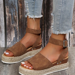 Peep Toe Platform Espadrille Sandals Ankle Strap Slingback Wedge Sandals