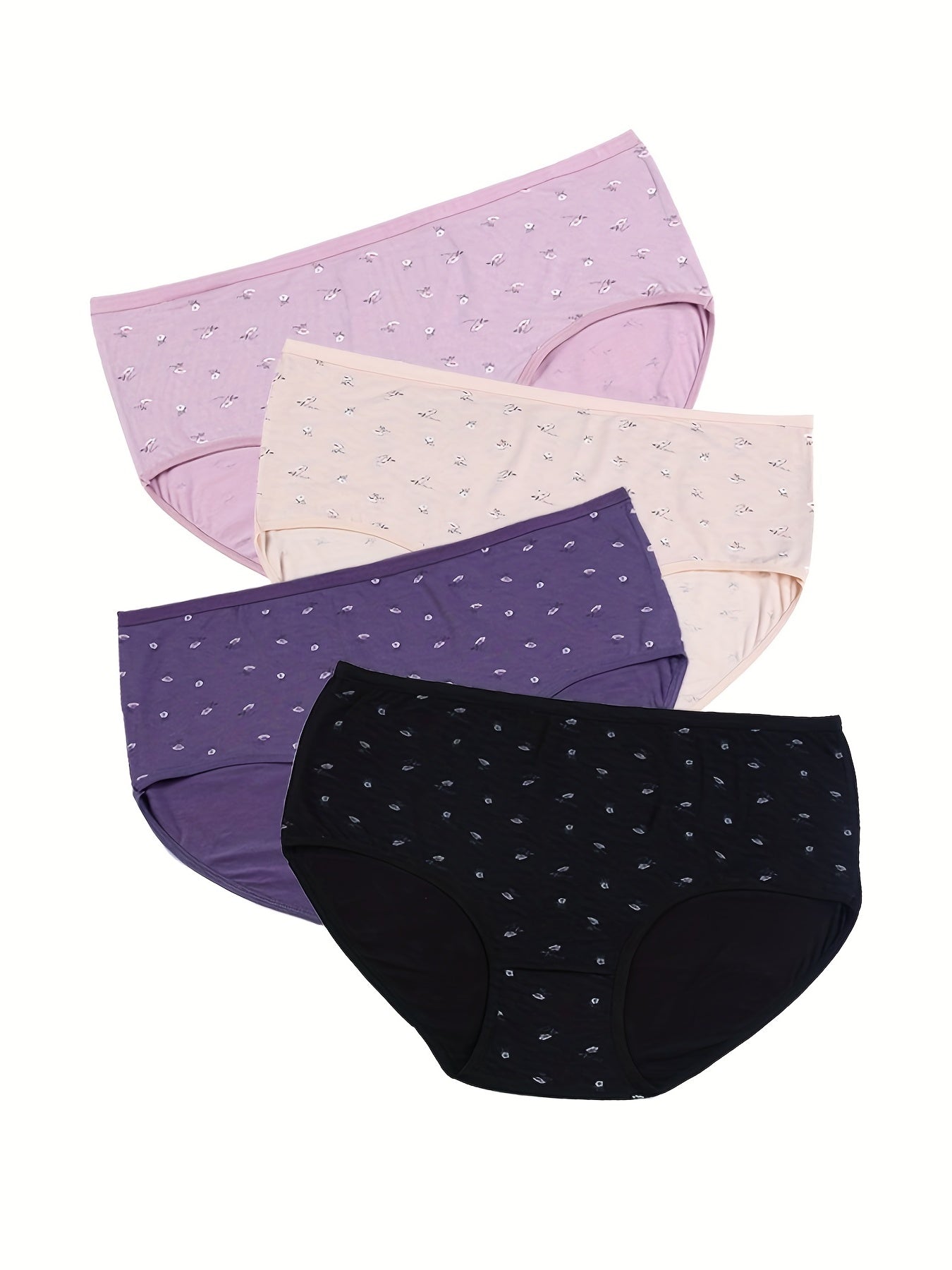 4 Pack Plus Size Floral Print Stretch Underwear Set