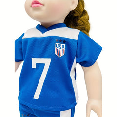 Soccer Outfit Set For 18" Dolls Includes Shirt Shorts And Headband