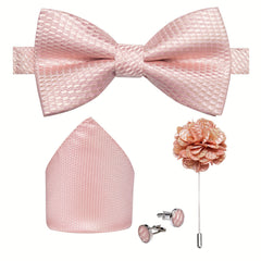 DiBanGu Silk Bow Tie Set with Pocket Square, Lapel Pin & Cufflinks