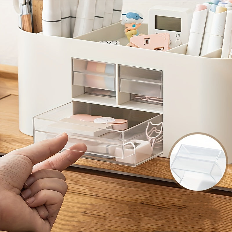 Transparent Desktop Pen Holder with Drawer
