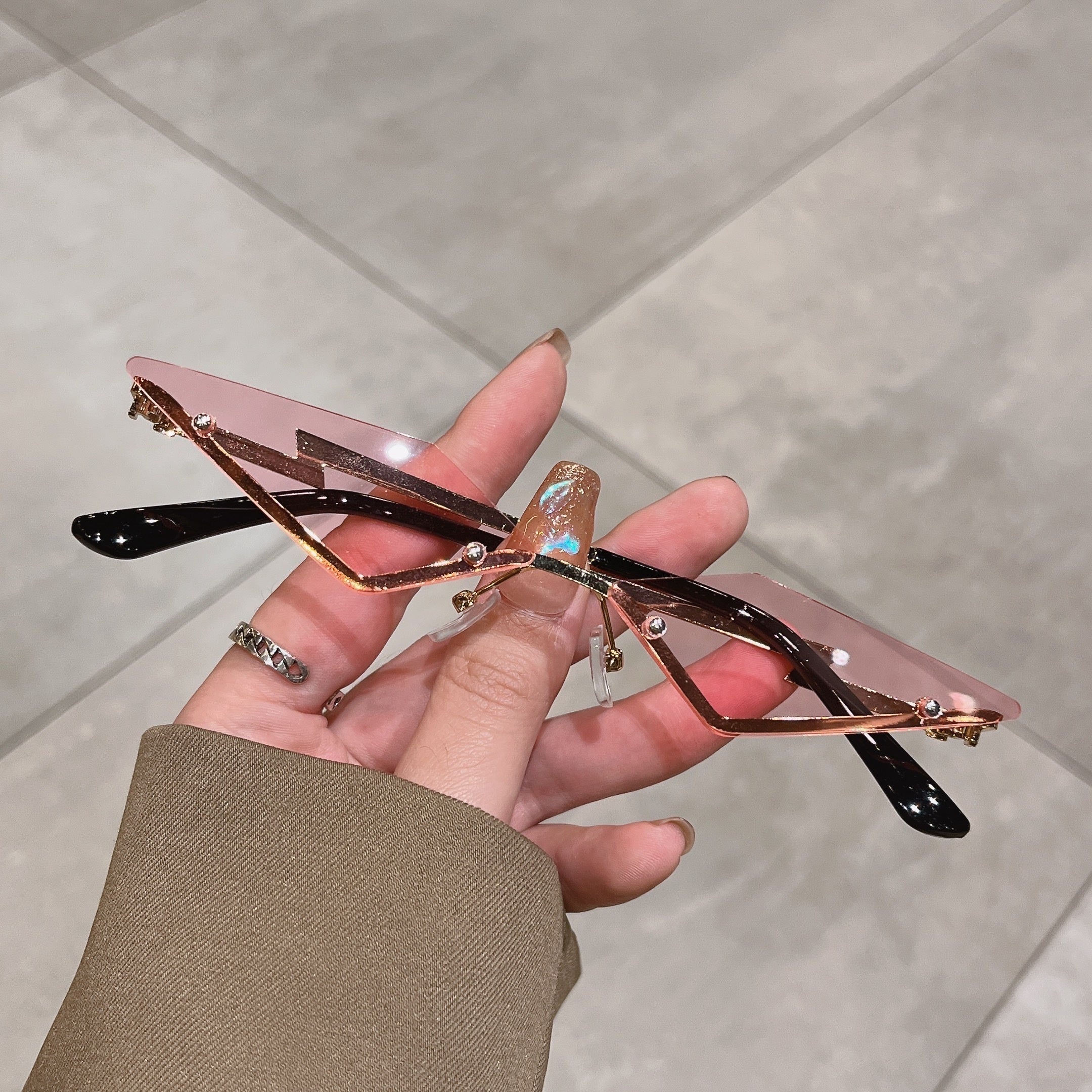 Y2K Rhombus Rimless Sunglasses Funny Tinted Candy Party Glasses