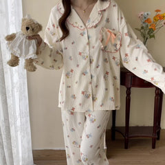 Cartoon Print Lounge Set Long Sleeve Top & Ruffle Pants