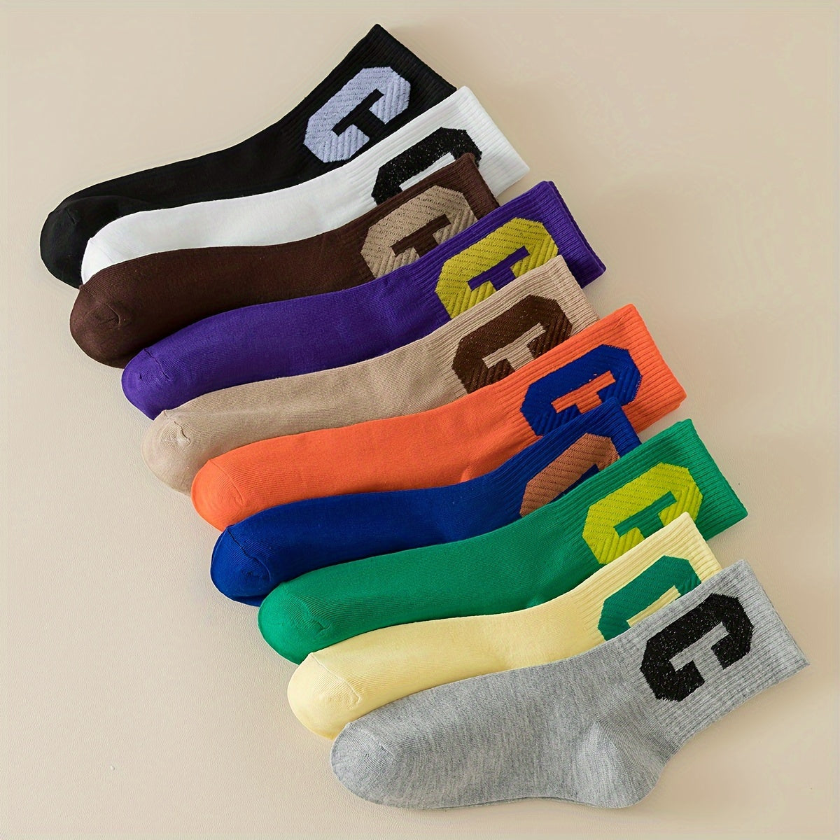 10 Pairs Letter Print Socks, Women's Mid Tube Stockings & Hosiery