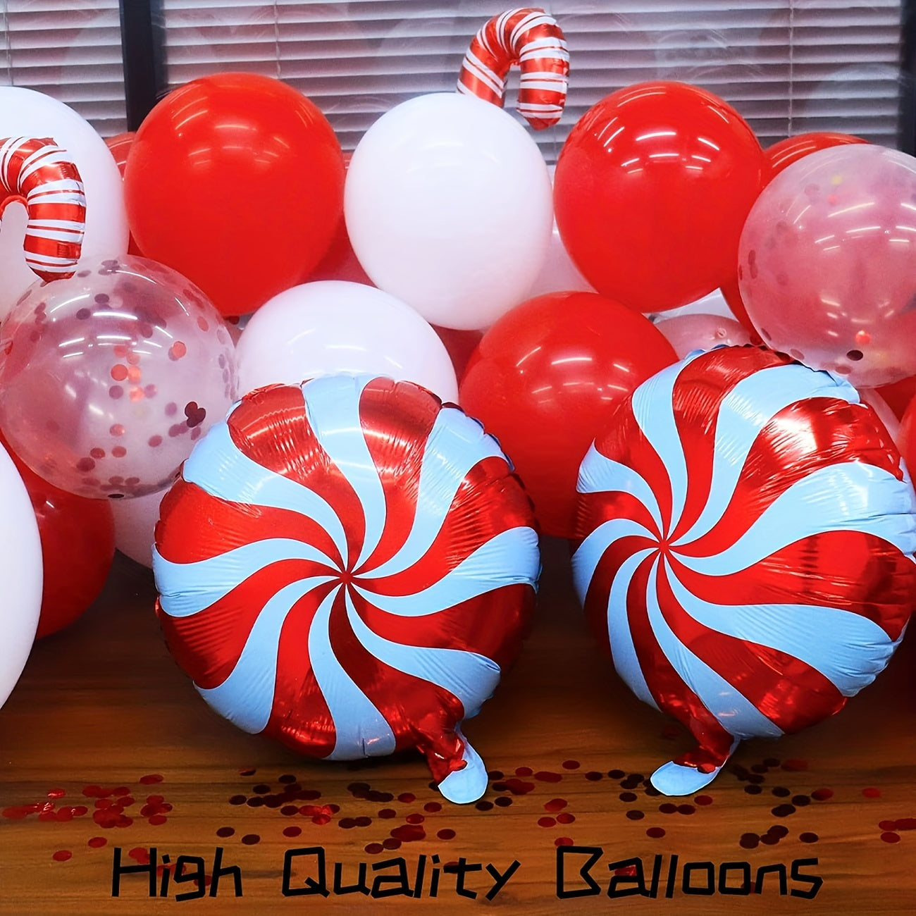 118pcs Red & Confetti Latex Balloon Set for Christmas Candy Themed Birthday