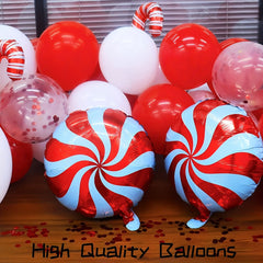 118pcs Red & Confetti Latex Balloon Set for Christmas Candy Themed Birthday