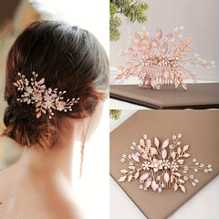 Rose Gold Hair Comb Floral Crystal Leaf Bridal Wedding Headpiece