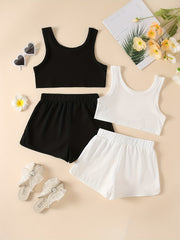 Girls Ribbed Knit Crop Tank Top & Shorts Set