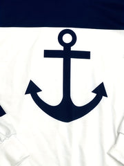 Anchor Print Drawstring Hoodie Casual Sweatshirt Women's Clothing