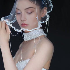 Baroque Style Bride's Headpiece with Lace Veil for Wedding Gowns