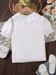 Toddler Girls Shirt Puff Sleeve Doll Collar Button Down Short Sleeve Blouse