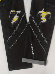Men's Denim Cargo Pants Flap Pocket Jean Trousers