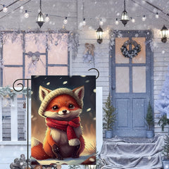 Winter Christmas Fox Garden Flag Double Sided Decor
