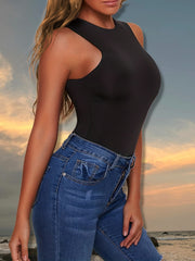 Sexy Sleeveless Crew Neck Bodysuit Slim Fit