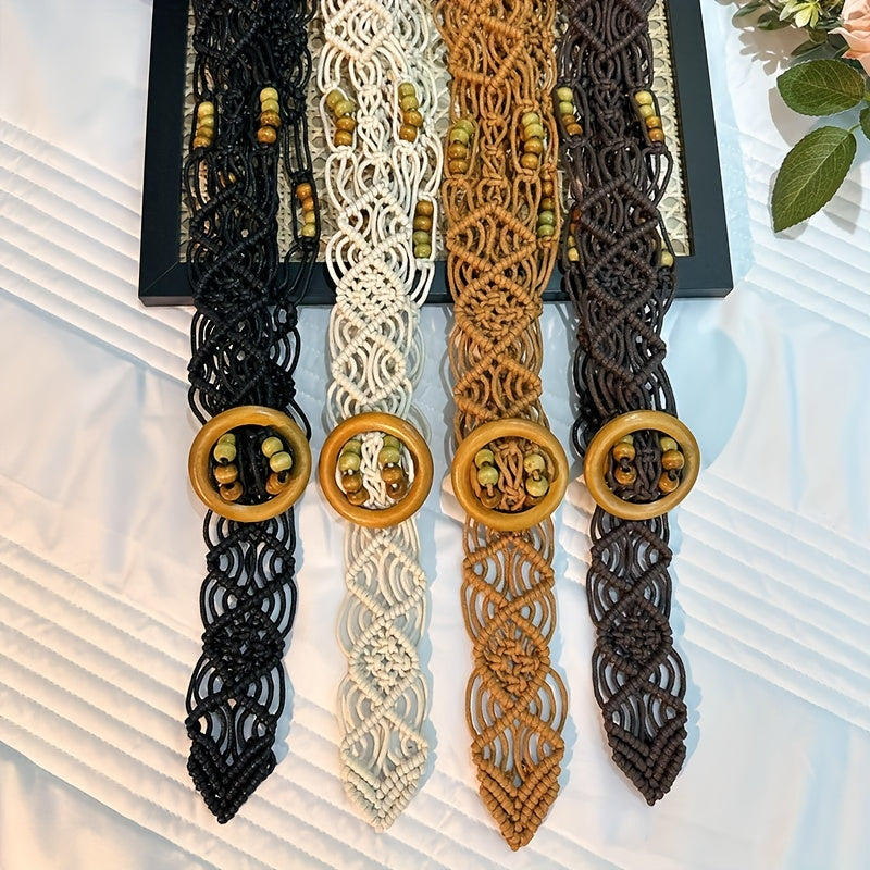 Boho Hollow Out Braided Belt Vintage Wax Rope Waistband Casual Jeans Belt