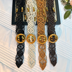 Boho Hollow Out Braided Belt Vintage Wax Rope Waistband Casual Jeans Belt