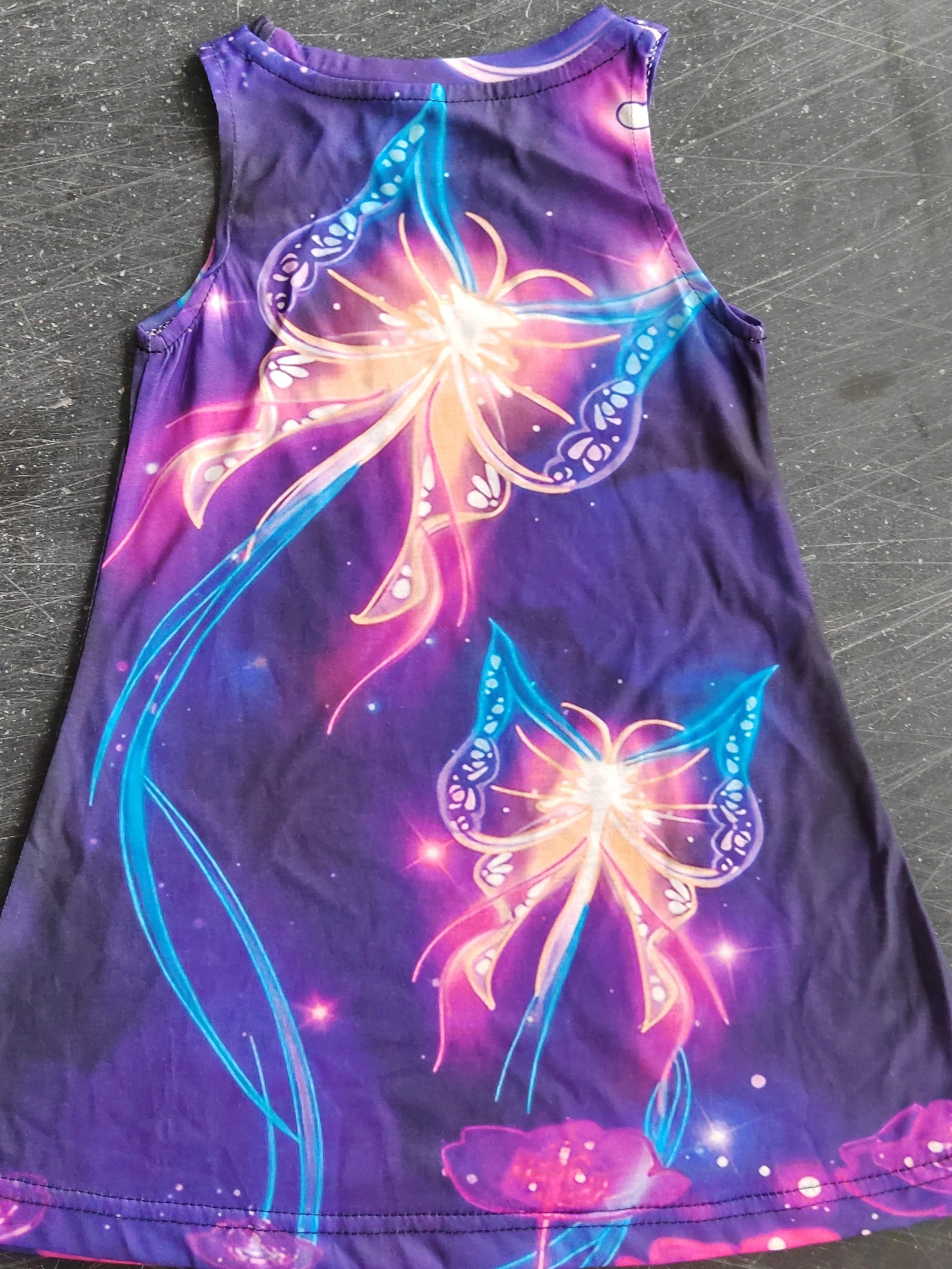 Girls Princess Dress Glowing Butterfly Print Sleeveless Casual Summer Clothing