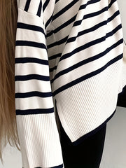 Stripe Print Long Sleeve High Neck Sweater