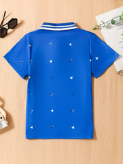 Boys Triangle Print Lapel Shirt Toddler Short Sleeve Summer Clothes