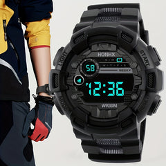 Teen Casual LED Digital Watch Silicone Band Multifunctional Electronic Gift