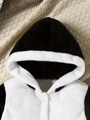 Toddler Bay Girls Hooded Plush Cow Embroidered Button Coat