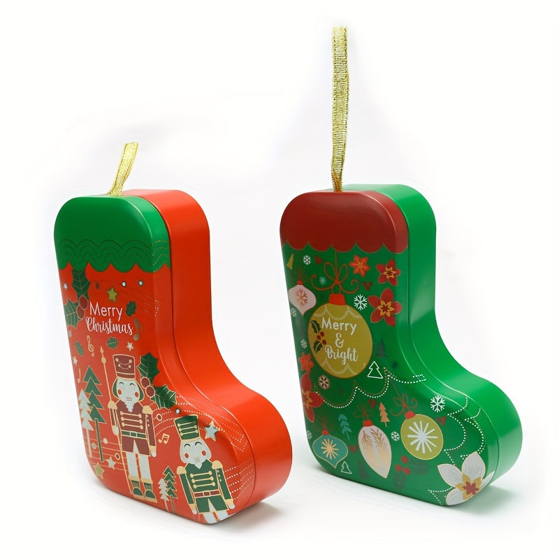 2pcs Tin Stocking Candy Jar Christmas Hanging Decoration
