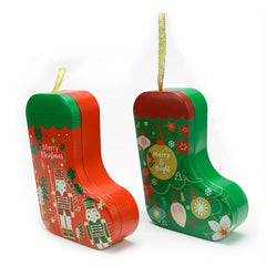 2pcs Tin Stocking Candy Jar Christmas Hanging Decoration