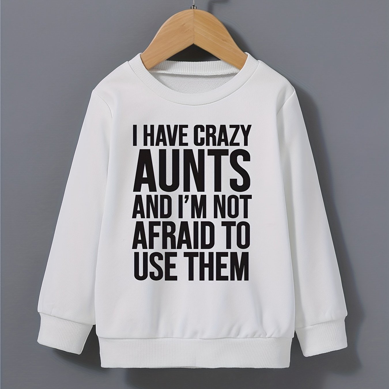 Boys Sweatshirt Round Neck Long Sleeve Pullover I HAVE CRAZY AUNTS Print