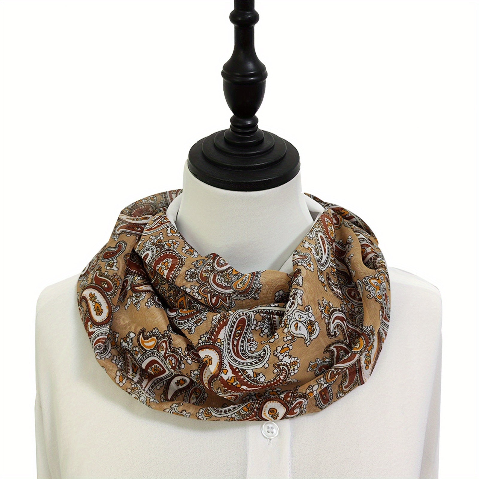 Brown Paisley Satin Scarf Vintage Silk Shawl